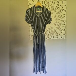 NWT Striped Denim like Button Down Maxi Dress with Tie Belt Sz 8